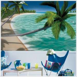 XL ISLAND BEACH SCENERY WALL MURAL Tropical Palm Trees Scene Wallpaper 