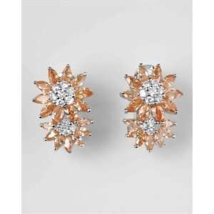 Marcs C.Z and Champagne Clip/Post Earrings Sparkling Diamond Clusters 