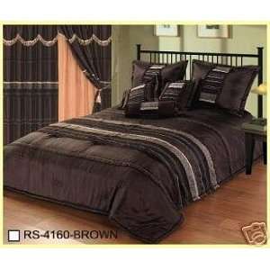  Luxioury King Size Faux Silk with Chenille Brown Stripe 