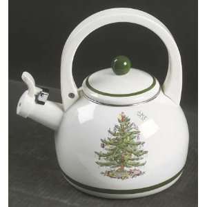 Christmas Tree Green Trim Kettle with Lid Metal, Whistler, Fine China 