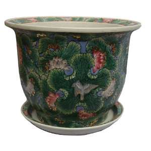  Chinese eternal lotus leaf design planter with saucer tray 
