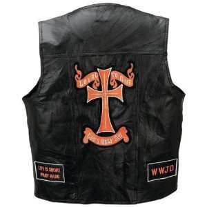  Leather Vest with Christian Patches (Pick a SizeLarge 