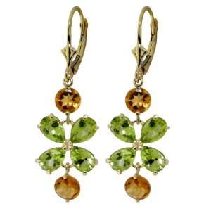    14k Solid Gold Peridot and Citrine Flower Dangle Earrings Jewelry