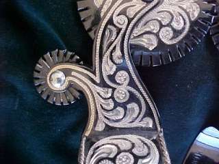   custom sterling silver engraved double rowel w/ jinglebobs show spurs