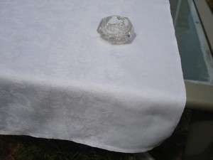 Large Victorian White Linen Tablecloth Detailed Damask  