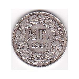  1944 Switzerland 1/2 Franc Coin   Silver Content 83,5% 