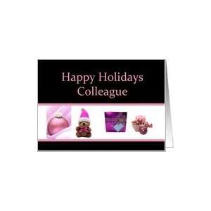  colleague Happy Holidays Pink Christmas Collage card Card 