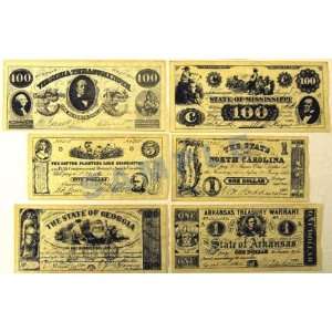  Confederate Civil War Currency Reproduct Replica Set A 