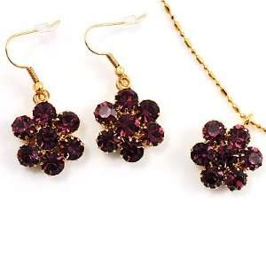  Purple Daisy Necklace Earring Costume Set Jewelry