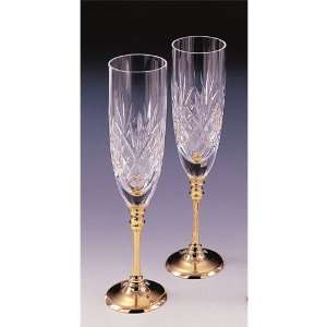  Gold plated Pair of Crystal Fluted Goblets Jewelry