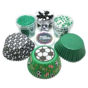 Soccer Cupcake Kit by Crispie Sweets   Sprinkles and Baking Cups Set 
