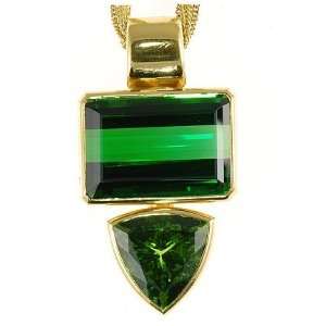 Amazing Custom Pendant   Emerald and Trillion Green Tourmalines   22 