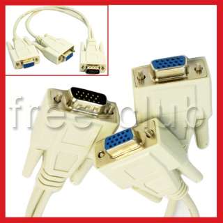 Dual VGA Y Splitter Cable Cord for 2 Monitors Display  