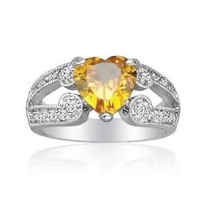    Citrine CZ Heart Sterling Silver Split Shank Ring   9 Jewelry