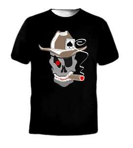 Ace Skull Hat Wild West Poker Smoke Cigar Funny T Shirt  