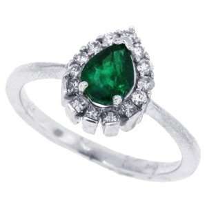79Ct Pear Shaped Genuine Emerald and Diamond Ring in 14Kt White Gold 