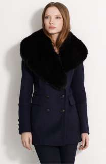   London Wool & Cashmere Peacoat with Genuine Fox Fur Collar  