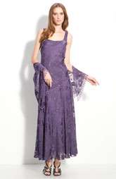 Alex Evenings Sequin Lace Overlaid Dress with Shawl $250.00