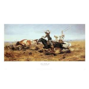  O. H. Cowboys Roping a Steer Giclee Poster Print by Charles 