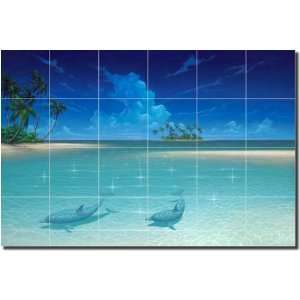 Dolphin Cove by David Miller   Tropical Seascape Ceramic Tile Mural 24 