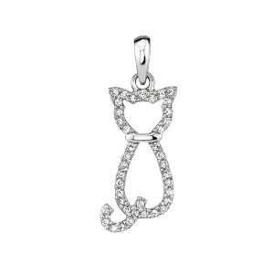  14kt White Gold Diamond Kitty Pendant Jewelry