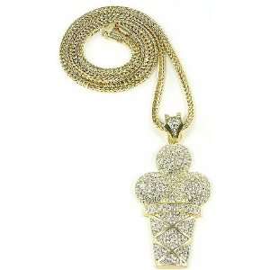    Ice Cream Iced Out Pendant Necklace Gucci Mane Piece Gold Jewelry