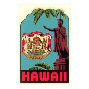  Kamehameha Statue, State Seal, Hawaii Giclee Poster Print 