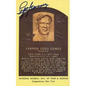 Lefty Gomez Autographed Baseball HOF Plaque   New York Yankees