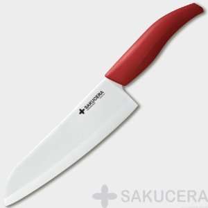  7 Inch Sakucera Red Ceramic Knife Chefs Santoku Cutlery 