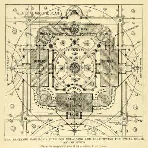 com 1902 Print Wing Benjamin Harrison White House Blueprint F D Owen 