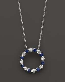 Diamond and Sapphire Pendant Necklace in 14K White Gold, 18   View 