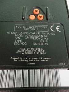 Motorola HT 1000 Radio H01KDC9AA1BN FCC ID AZ489FT3768 Handie Talkie 