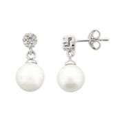 Sterling Silver 1/10 ct. T.W. Diamond and Simulated Pearl Drop 