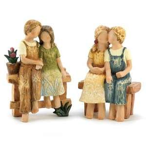   COUNTRY Homespun People Wood look STATUES/Figurines~2 Couples in Love