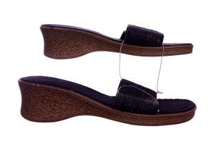 Womens Ladies Black Sandals Wedge 2 inch Heel Slip On Shoes Size 9 10 