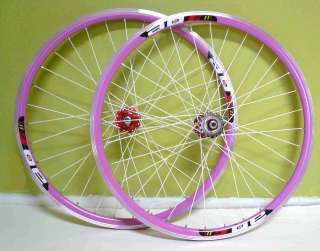 Track Road Fixie Bike 700c 32H Fixed Gear Rims Pink w white spokes 