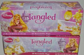 NEW DISNEY TANGLED PRINCESS RAPUNZEL ZIPLOCK FOOD STORAGE BAGS  