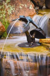 Frog Streched on 2 Mushrooms Bronze Garden Fountain  
