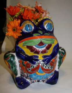 Mexican Talavera Frog Planter Pottery Flower Pot Chubby Hand Made 
