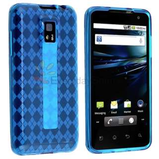 For LG T Mobile G2X Clear Blue Rubber TPU Skin Case+Privacy Pro+2x 