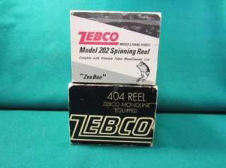 Vintage ZEBCO Spin Reels NEW in BOXES 202 + 404 with Paperwork  