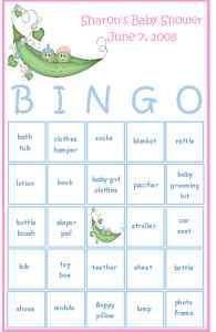 Bingo Pea Pod Baby Shower Party Game Card  