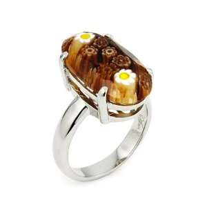  Millefiori Faceted Brown Oval Ring, Size 9 Alan K 