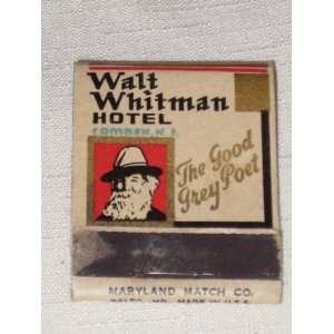  Vintage Matchbook   Walt Whitman Hotel   Camden New Jersey 