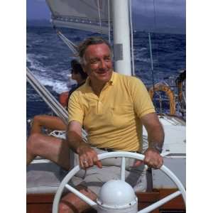  TV News Anchor Walter Cronkite at Wheel of Boat Stretched 