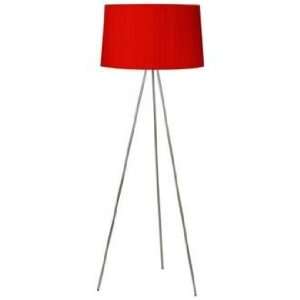  Lights Up Weegee Nickel Red Dupioni Silk Shade Floor Lamp 