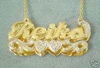 10K Solid Gold Name Necklace 3D Double Plate w/Dia ND25  