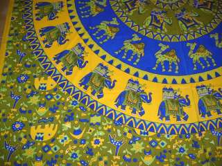 BLUE YELLOW LIME GREEN CAMEL ELEPHANT COTTON BED THROW TABLE CLOTH 