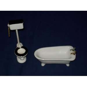  Vintage Porcelain Doll House Bath Tub and Toilet Furniture 