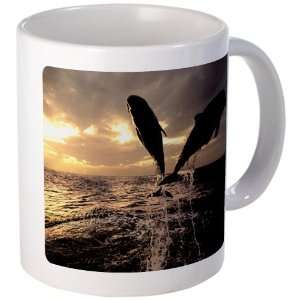  Mug (Coffee Drink Cup) Dolphins Flying in Sunset 